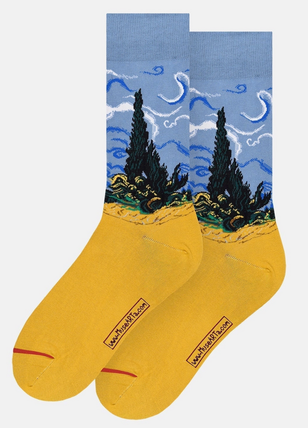 Art Socks -Vincent van Gogh - Wheat Field with Cypresses  -Large