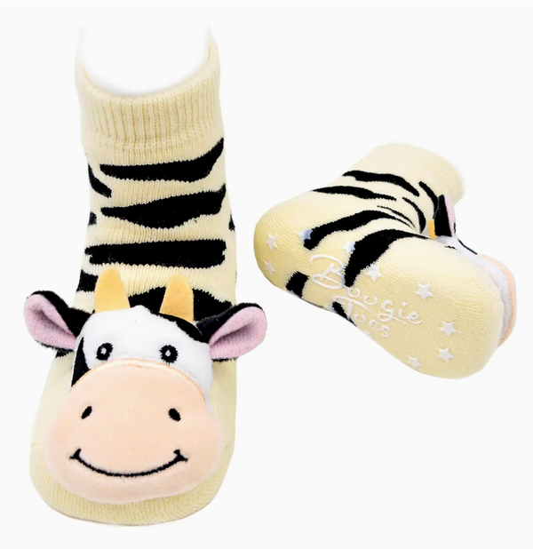 Cow Boogie Toes Rattle Socks 1-2Y -Black and White