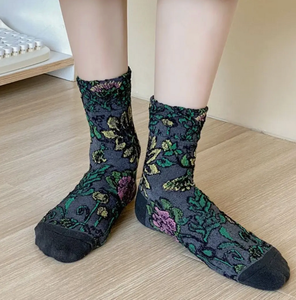 3D Bohemian Flowers Quarter Sock -Grey