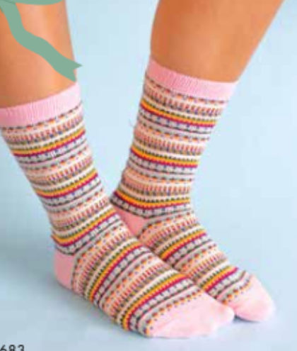 Women's Boho Crew Sock -Pink Stripe