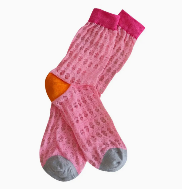Color Blocked Breathable Mesh Socks - Pink