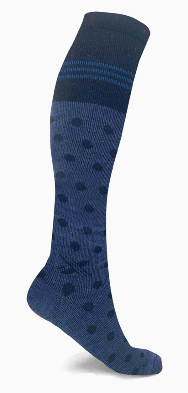 Compression Sock Polka Dots Merino Wool - Denim Large/Extra Large