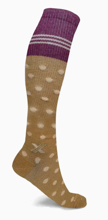 Compression Sock Polka Dots Merino Wool - Oatmeal Small/Medium