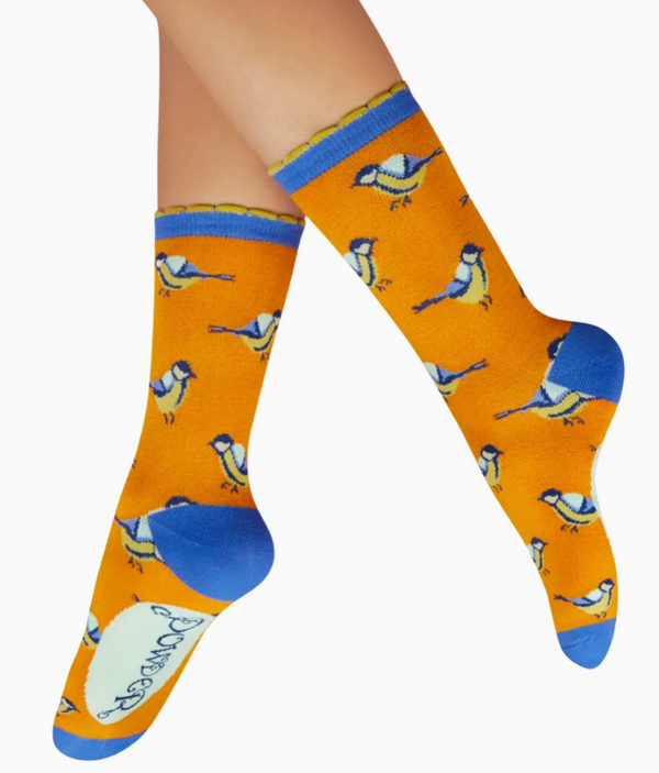 Ladies' Ankle Socks - Brilliant Blue Tits: Orange