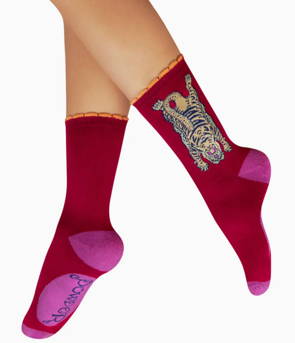 Ladies' Ankle Socks - Ikat Tiger - Fuchsia: Pink