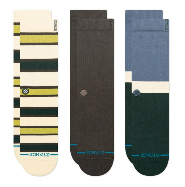 Men's Stance 3 Pack The Devon Crew Socks -Pine -Large