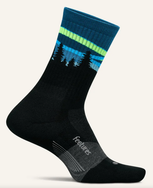 Feetures Trail Mini Crew Sock -Blue Aurora -XLarge
