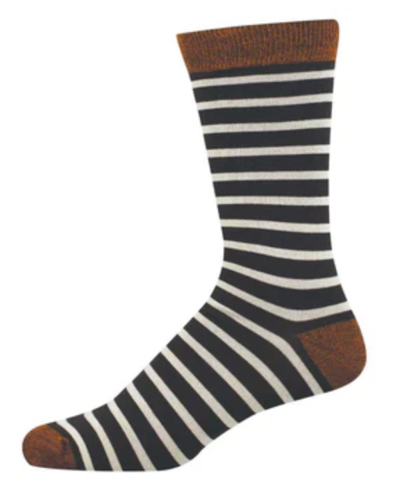 Men's Bamboo Sailor Stipe Crew Sock -Brown/Ivory