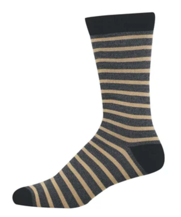 Men's Bamboo Sailor Stipe Crew Sock -Charcoal/Gold