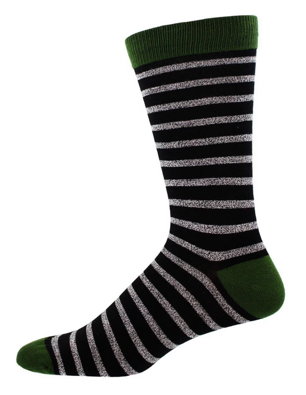 Men's Bamboo Sailor Stipe Crew Sock -Black Static