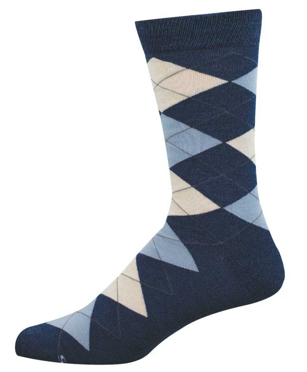 Men's Bamboo Argyle Crew Sock -Blue