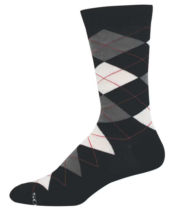 Men's Bamboo Argyle Crew Sock -Black