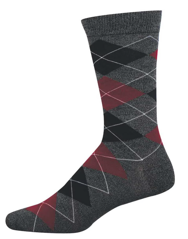 Men's Bamboo Argyle Crew Sock -Charcoal Heather