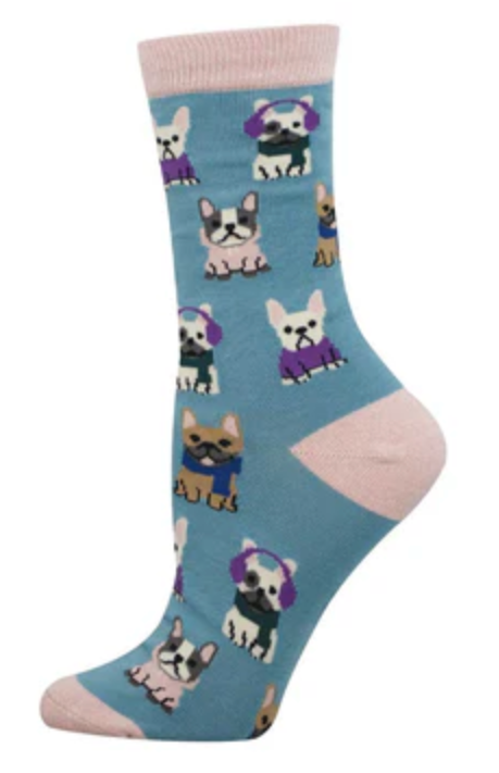 Women's Bamboo Frenchie Dressing Crew Sock - Blue