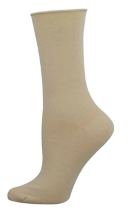 Women's Bamboo Solid Ivory Rolltop Crew Sock