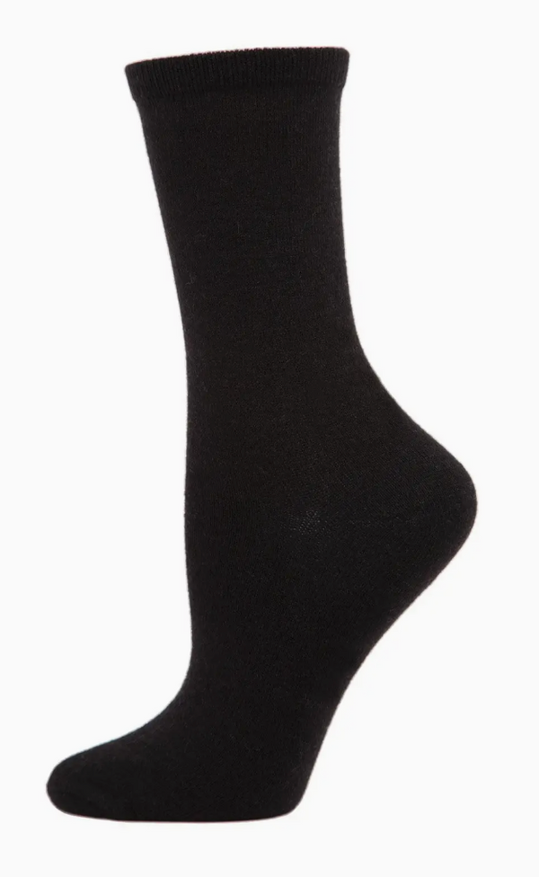 Women's Cashmere Flatknit Crew Sock: Black / 9-11*