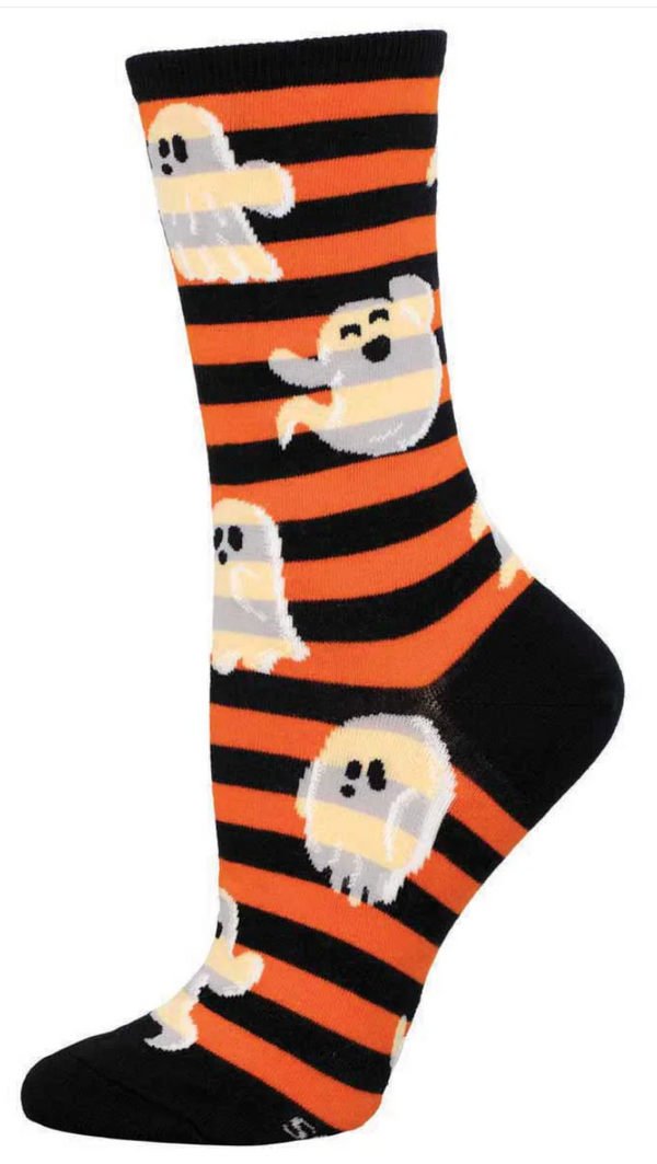 Women's Spooky Stripes Crew Sock - Orange
