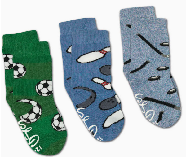 Kid's 3 Pack Bowling, Hockey and Soccer Crew Sock -2-4 Years