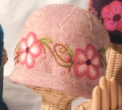 Hand Knit Floral Beanie -Pink