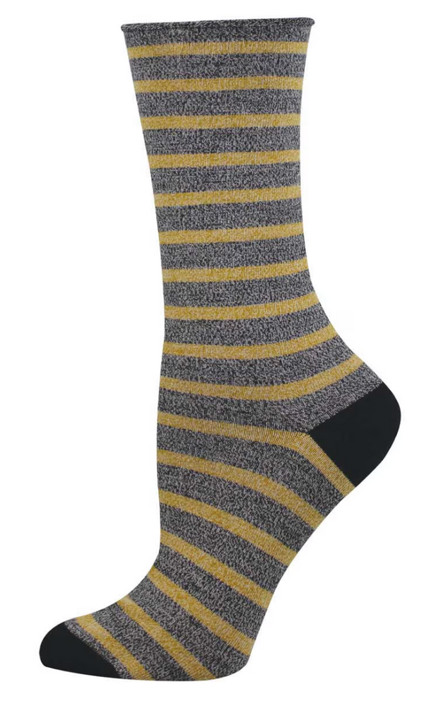 Women's Bamboo Sailor Stripe Roll Top Crew Sock - Static