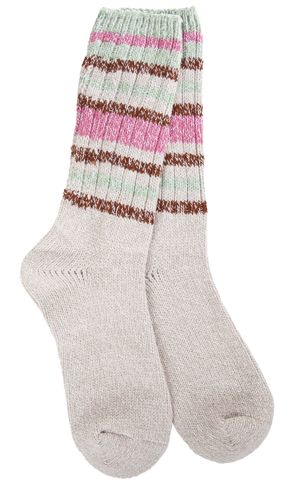 Women's Ragg Crew Sock -Mushroom Stripe