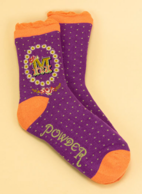 A-Z Alphabet Monogram Letter Ankle Socks: M