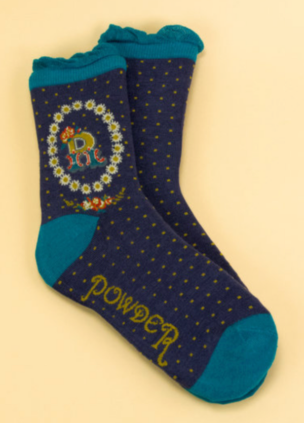 A-Z Alphabet Monogram Letter Ankle Socks: R