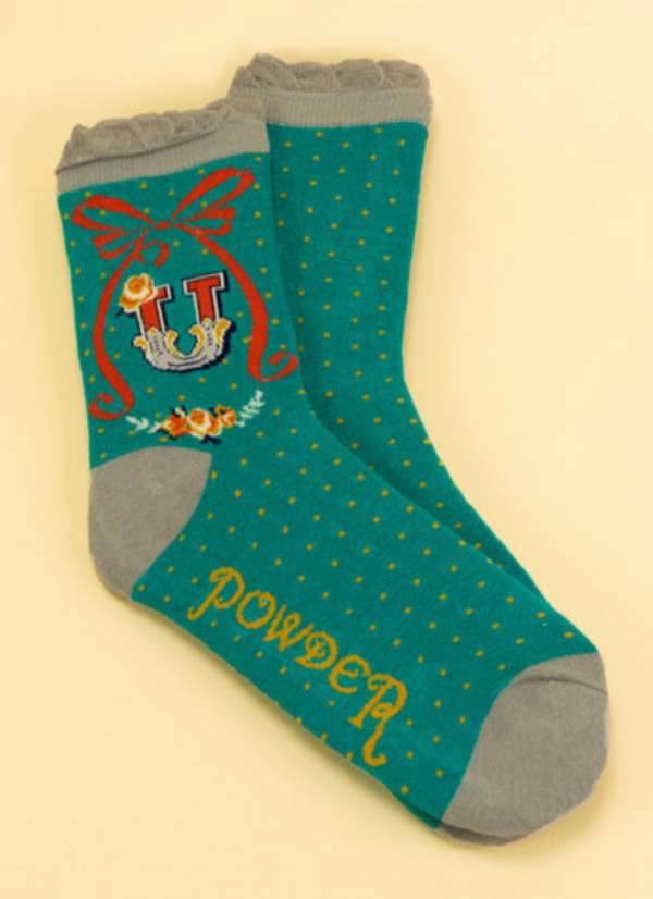 A-Z Alphabet Monogram Letter Ankle Socks: U
