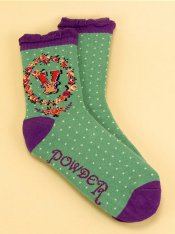 A-Z Alphabet Monogram Letter Ankle Socks: V