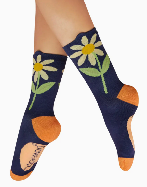 Flower Top Ankle Socks - Daisy Navy: Blue