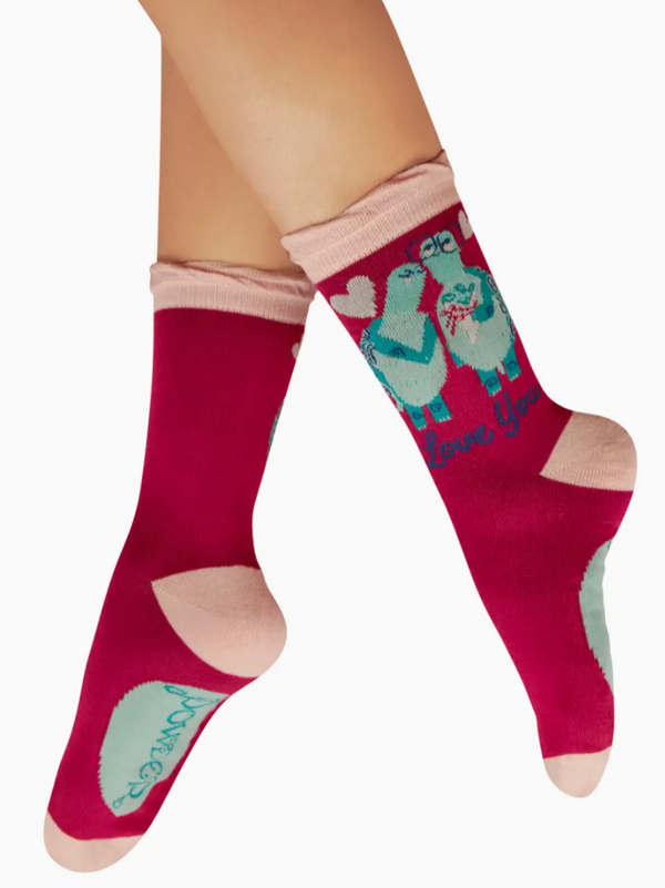 Ladies' Ankle Socks - Love You Long Time Tortoises - Fuchsia: Pink
