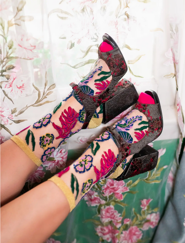 Festive Floral Sheer Crew Sock