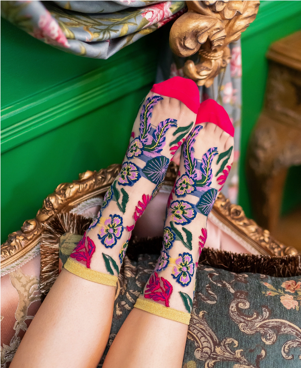 Festive Floral Sheer Crew Sock