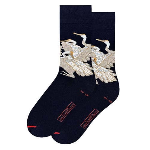 Art Socks -Woven Fukusa - Japanese cranes: EU 36-40 | UK 3½-6½ | US 6-9