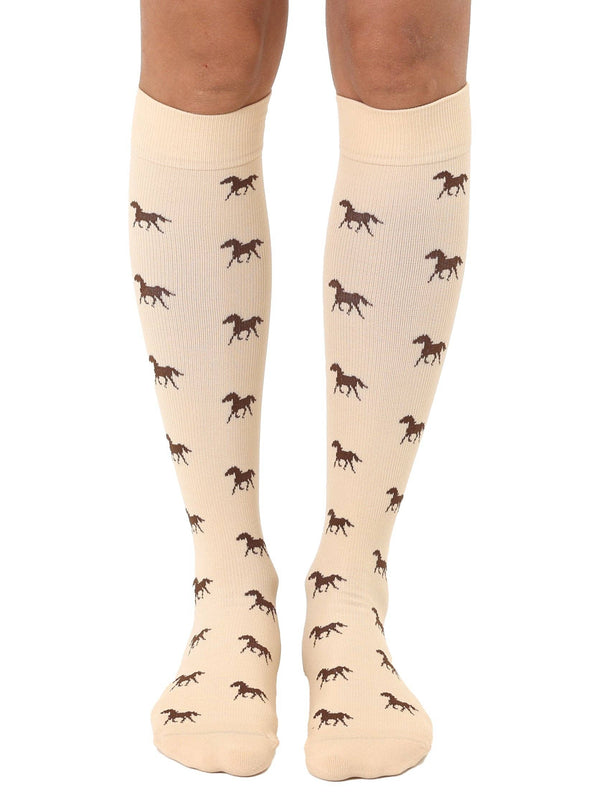 Compression Sock -Galloping Horses - Cream