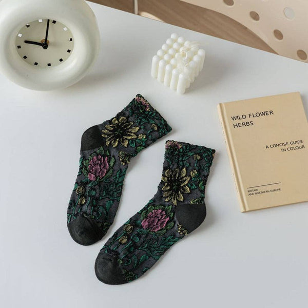 3D Flower Bohemian Women's Socks -Grey