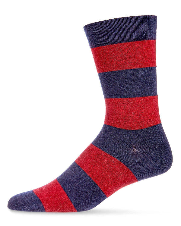 Mens Cashmere Blend Striped Crew Socks -Navy