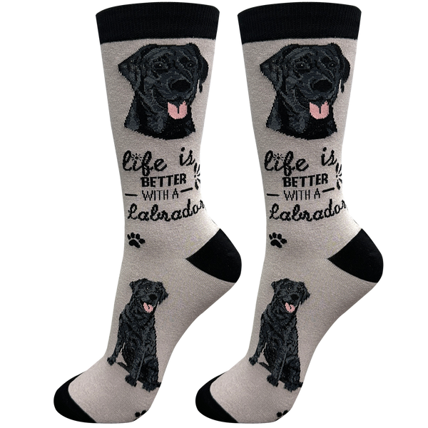 Black Labrador Dog Socks - Fun Novelty Crew Socks - Unisex