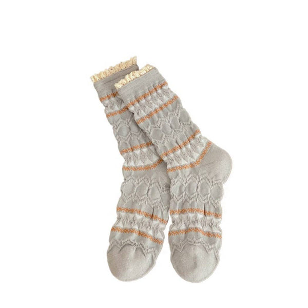 Maillard Lace Trim Crew Socks -Grey