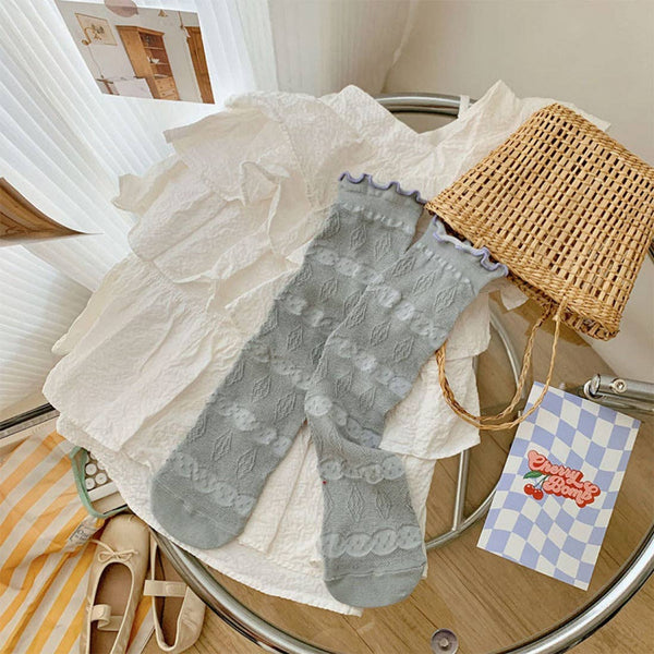 Sweet Ruffle Cuff Slouch Socks -Grey