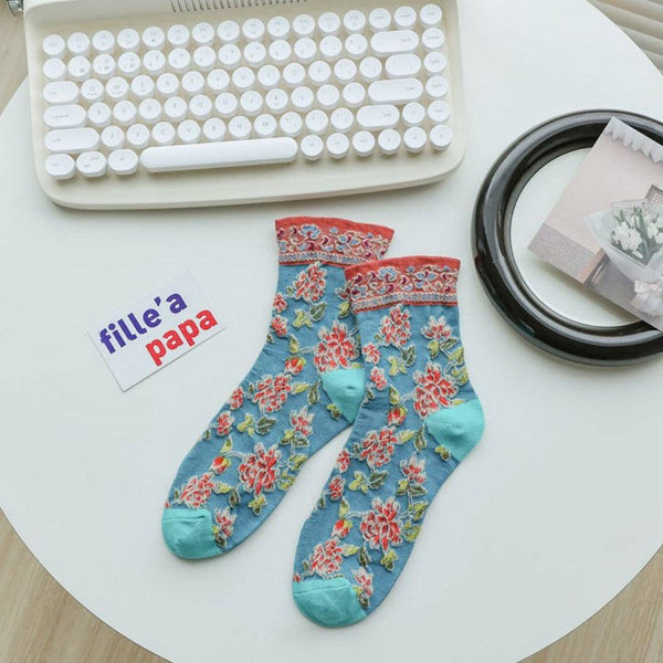 Embossed Floral Pattern Women's Socks -Green