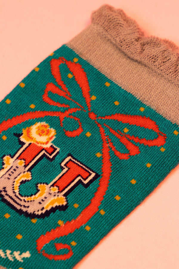 A-Z Alphabet Monogram Letter Ankle Socks: U