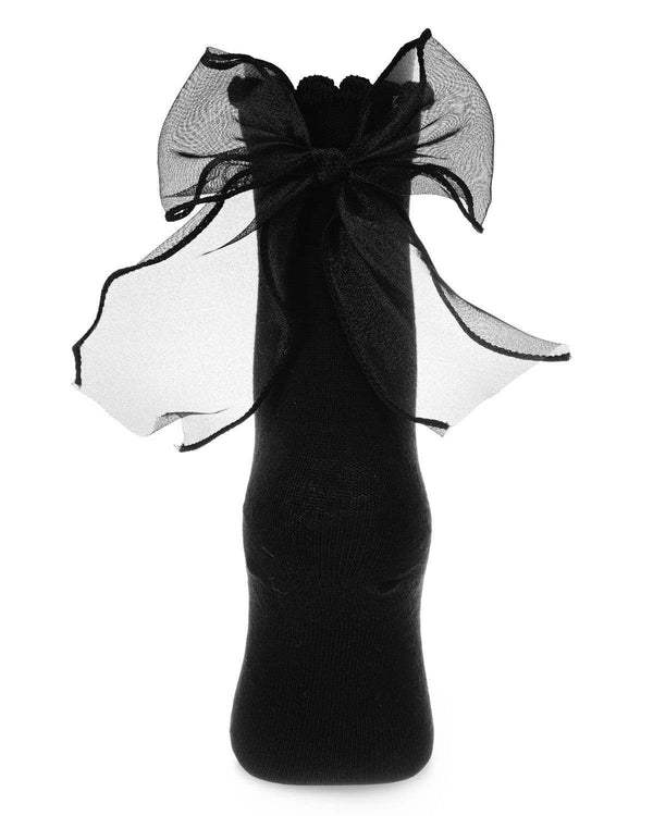 Flowing Ribbon Back Women's Fashion Crew Socks: Black / 9-11