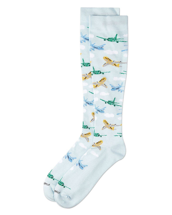 Memoi Airplanes Bamboo Compression Socks: Light Blue / 10-13