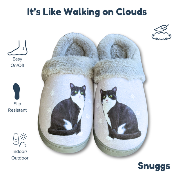 Snuggs Black & White Cat Slipper - Comfy - Pet lovers: Large