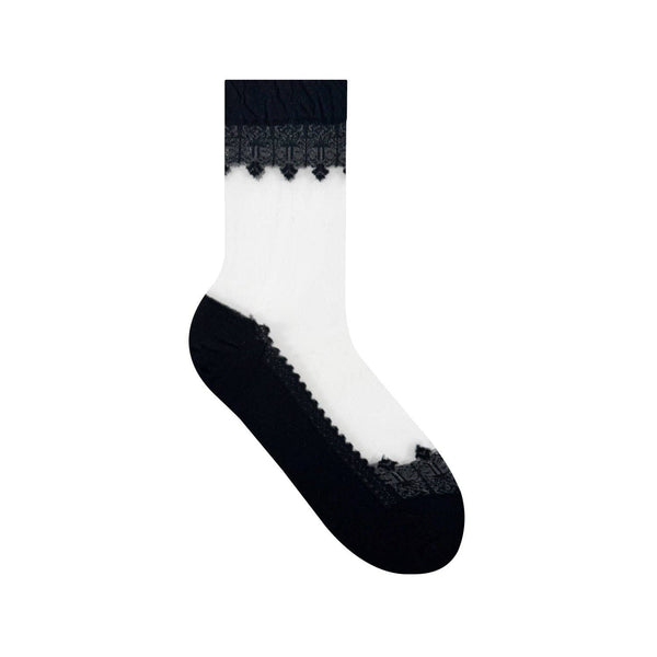 Women's Sheer Lace Ankle Crew Socks -Black