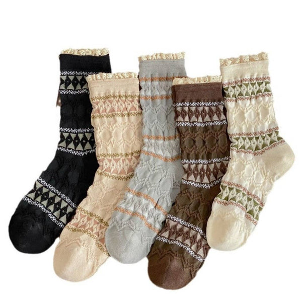 Maillard Lace Trim Crew Socks -Coffee