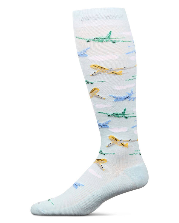 Memoi Airplanes Bamboo Compression Socks: Light Blue / 10-13