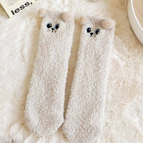 Cute Animal Print Towel Socks -BROWN BEAR / One Size