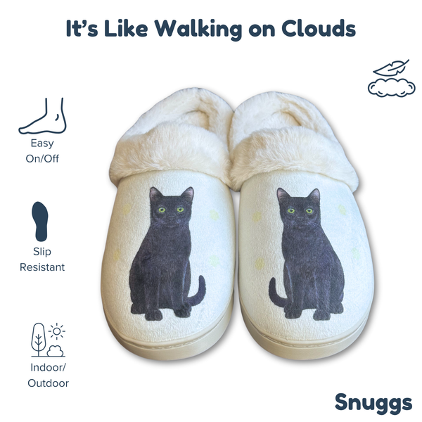 Snuggs Black Cat Slipper - Comfy - Pet lovers: Large